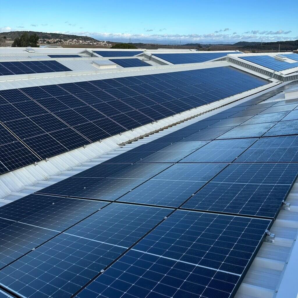 Toiture entrepôt professionnel recouvert de panneaux photovoltaïques à Perpignan, installation par MGS Énergies